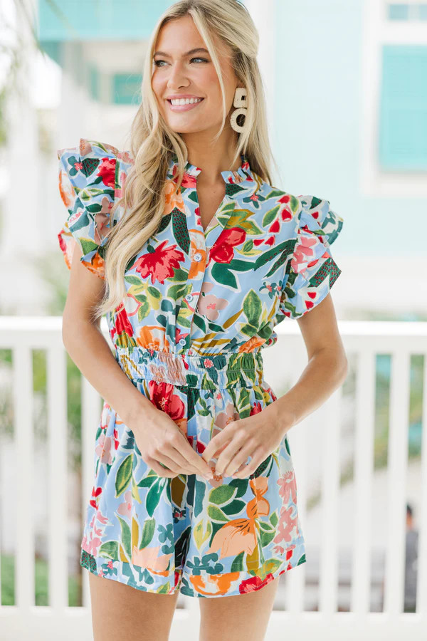 Wild Love Light Blue Floral Romper | The Mint Julep Boutique