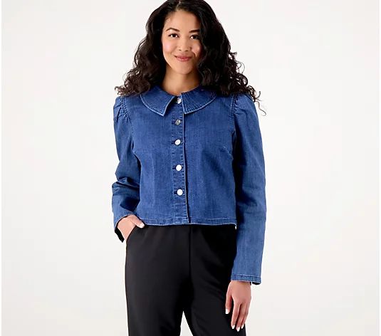 Girl With Curves Peter Pan Collar Denim Jacket - QVC.com | QVC