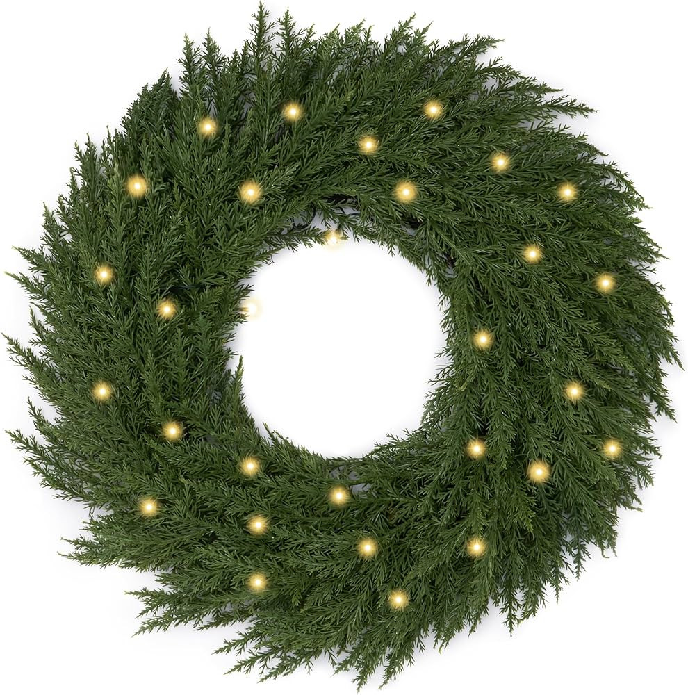 Valery Madelyn 20 Inch Realistic Christmas Wreaths with Lights, Pre Lit Norfolk Pine Wreath with ... | Amazon (UK)