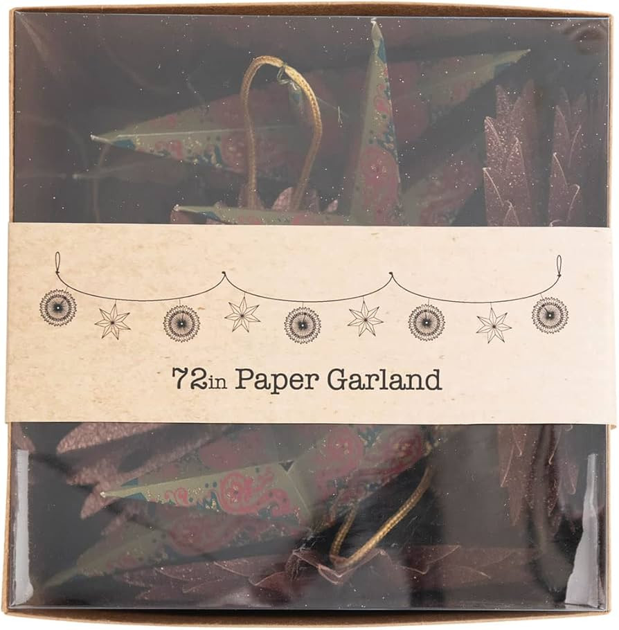 Creative Co-Op Printed Paper Star and Snowflake Garland In Kraft Box, Multicolor | Amazon (US)