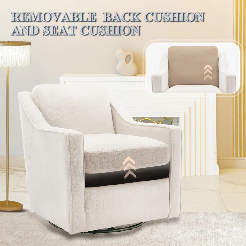 Charitini Big Removable Wide Full Back Fabric Upholstered Swivel Armchair | Wayfair North America