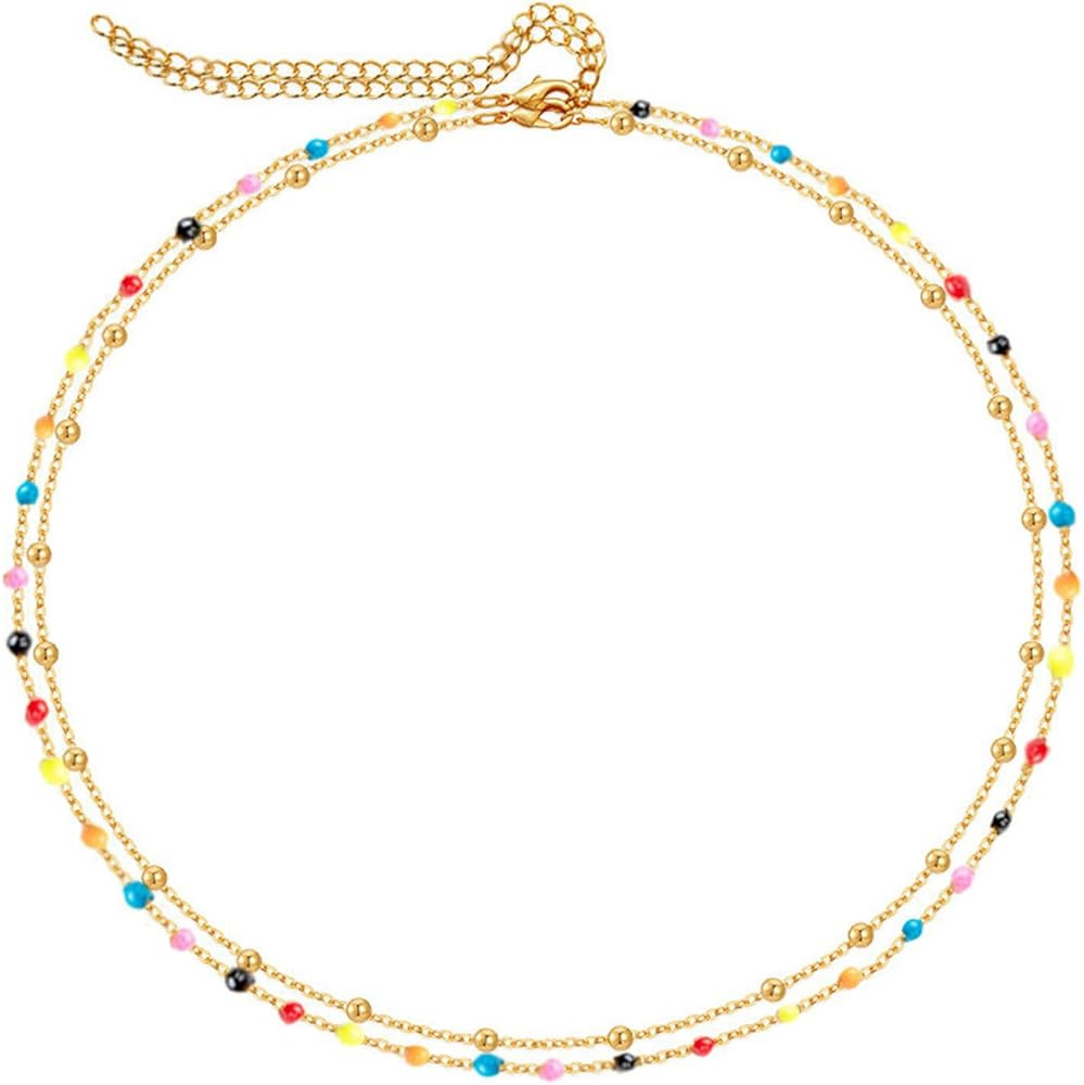 2Pcs Body Jewelry Set, Enamel Pearls Beads +Gold Spacer Beads Layered Belly Waist Chains for Wome... | Amazon (US)