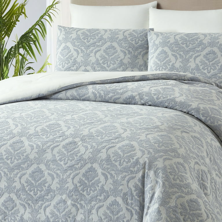 Better Homes & Gardens Woven Damask 3-Piece Comforter Set, Blue/Silver, King, All Ages | Walmart (US)