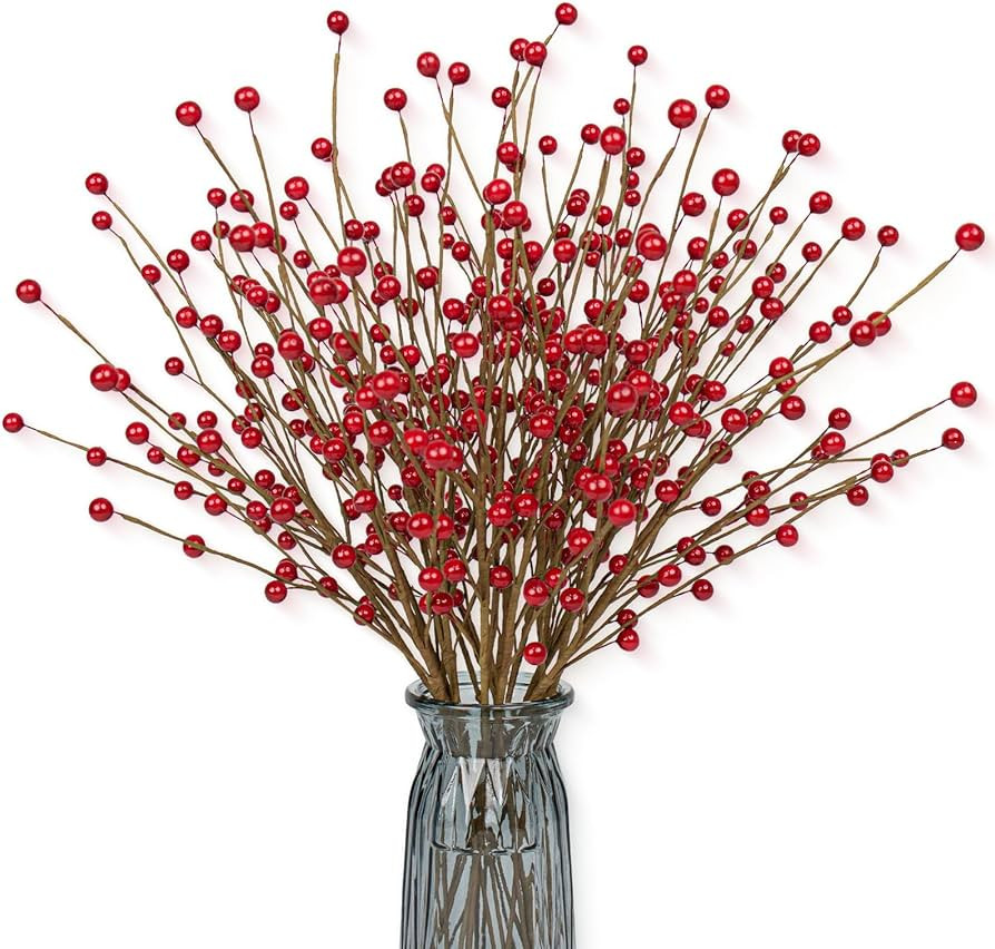 JINGHONG 24 Pack Christmas Tree Picks 17 Inch Red Berry Picks Artificial Holly Berry Stems for Xm... | Amazon (US)