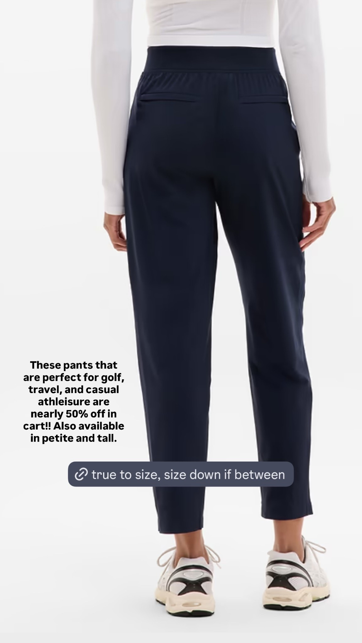 These pants that are perfect for golf, travel, and casual athleisure are nearly 50% off in cart!! Also available in petite and tall.