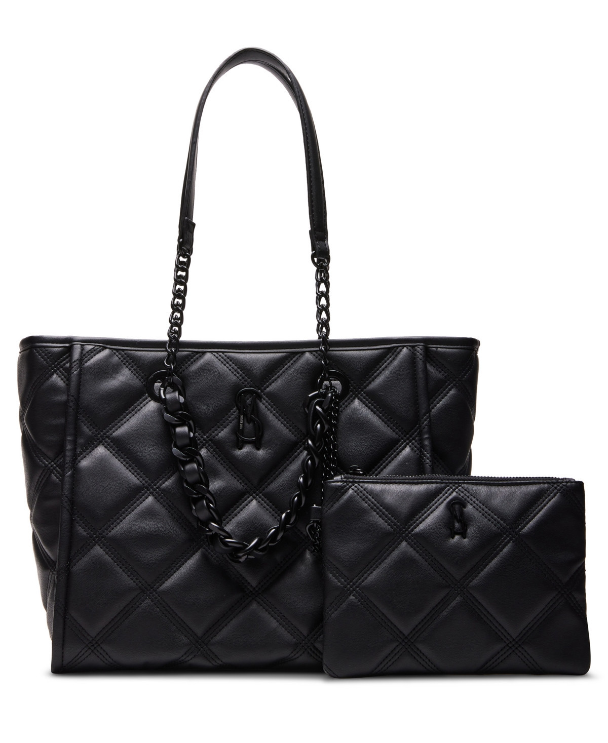 Steve Madden Katt Faux Leather Quilted Tote with Pouch - Black | Macy's