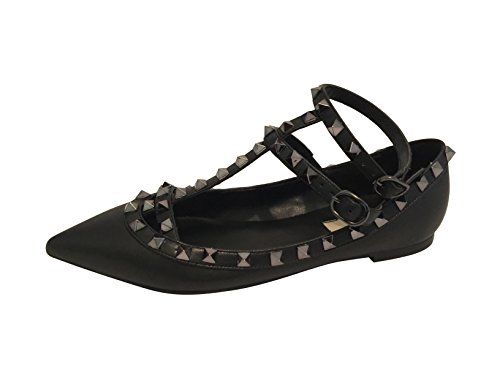 Kaitlyn Pan RockStud Strappy Ballerina Leather Flats | Amazon (US)