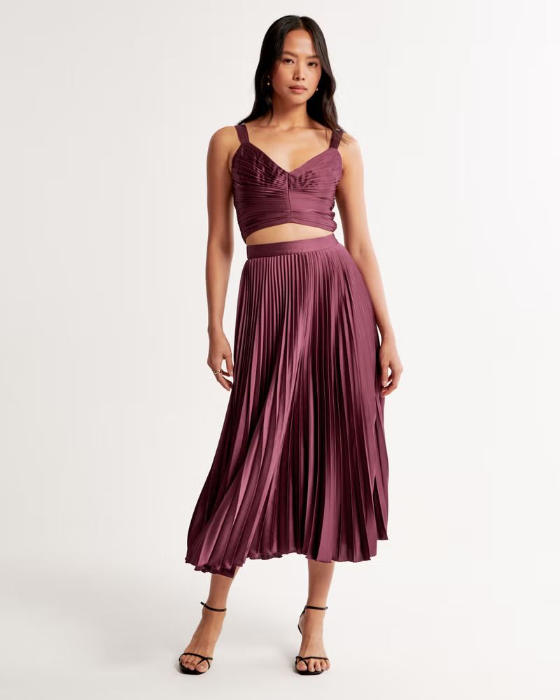 Women's Satin Pleated Midi Skirt | Women's Best Dressed Guest Collection | Abercrombie.com | Abercrombie & Fitch (US)