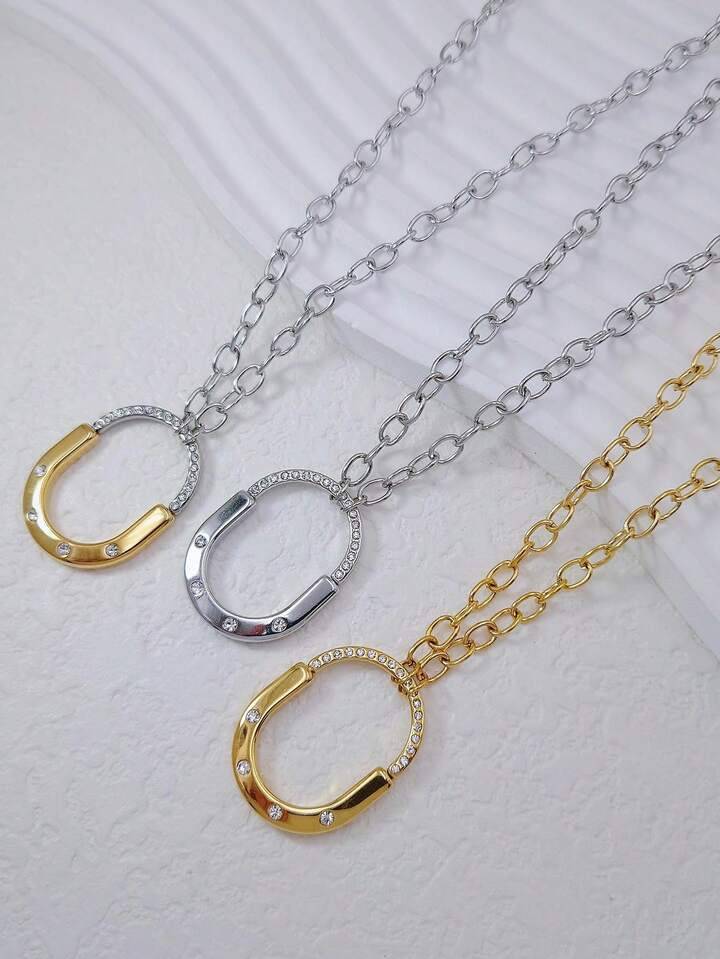 1pc Bohemian Style Minimalist Cross Pendant Necklace, 18k Gold-Plated Titanium Steel Large Circle... | SHEIN
