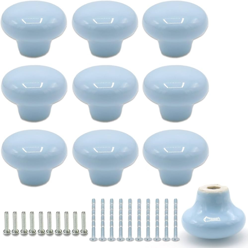10Pack Ceramic Cabinet Knobs, 1.26Inch/32mm Sky Blue Round Drawer Dresser Knob Pulls Handle with ... | Amazon (US)