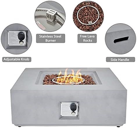 UPHA 35'' Patio Propane Gas Concrete Fire Pit Table, Square with Weather-Resistant Pit Cover, 50000  | Amazon (US)