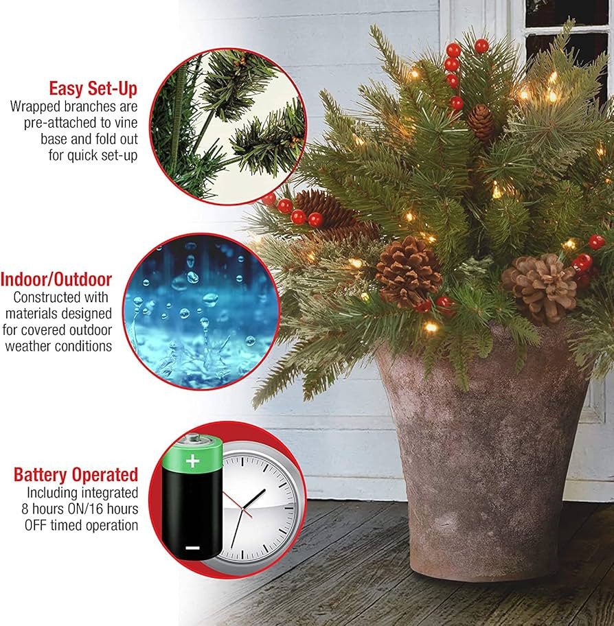 National Tree Company Company Pre-lit Artificial Christmas Tree Feel Real Urn Filler | Flocked wi... | Amazon (US)