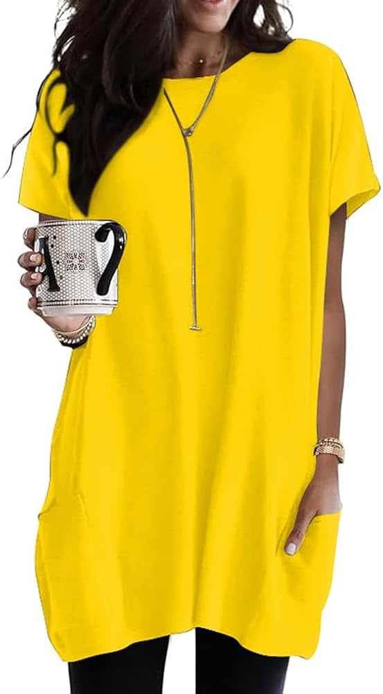 Poetsky Summer Womens Tunic Tops for Leggings with Pockets Short Sleeve Casual Long T Shirts S-3X... | Amazon (US)
