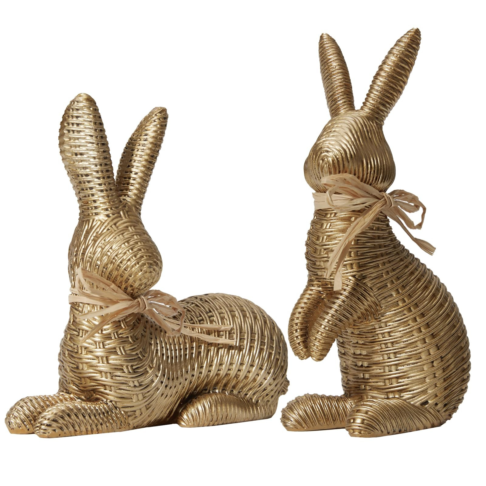 DN DECONATION Easter Decorations Bunny Figurines Set, Rattan Effect Resin Gold Bunnies Standing &... | Amazon (US)