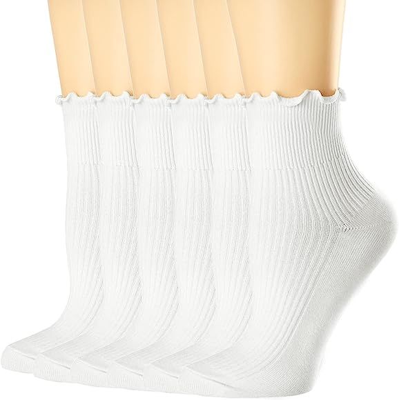 Mcool Mary Womens Socks, Ruffle Turn-Cuff Casual Ankle Socks Cool Thin Cotton Knit Lettuce Low Cut F | Amazon (US)