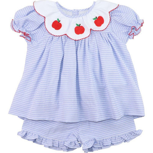 Blue Embroidered Apple Short Set | Cecil and Lou