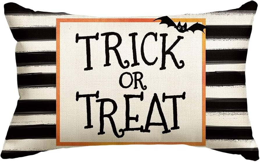 AVOIN Halloween Watercolor Stripes Trick or Treat Throw Pillow Cover, 12 x 20 Inch Bat Cushion Ca... | Amazon (US)