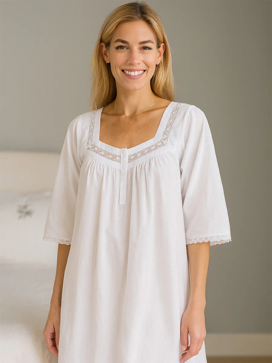 Victoria White Cotton Nightgown | Jacaranda Living