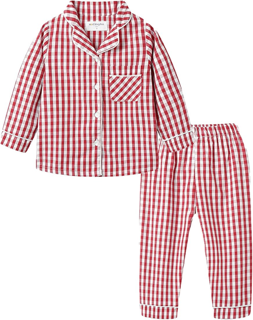 Mud Kingdom Boutique Girls Boys Pajamas Set Collared Long Sleeve Sleepwear | Amazon (US)