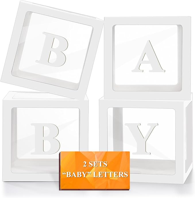 Ledido Baby Boxes with Letters for Baby Shower Decorations, 4 pcs Clear Baby Balloon Boxes Blocks... | Amazon (US)
