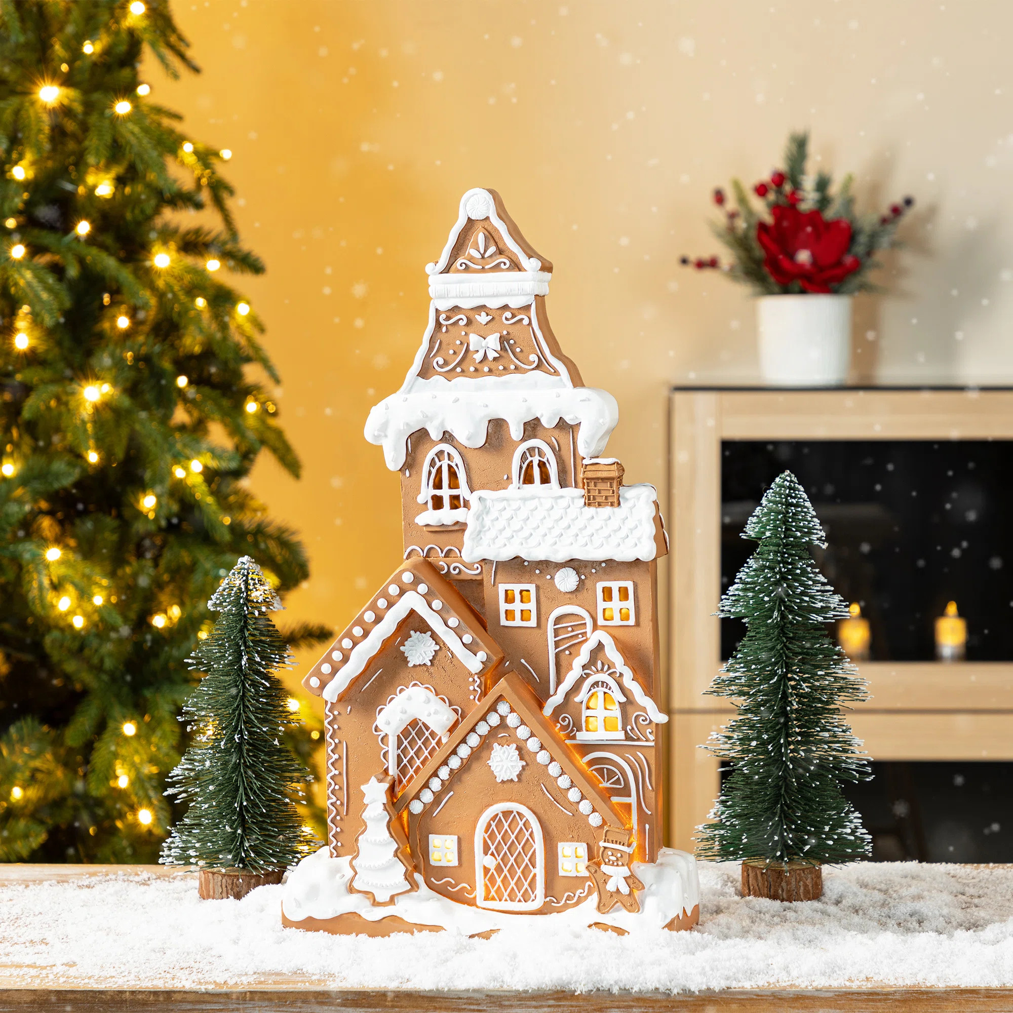 17.75"H Christmas Lighted Resin Gingerbread House Table Decor | Wayfair North America