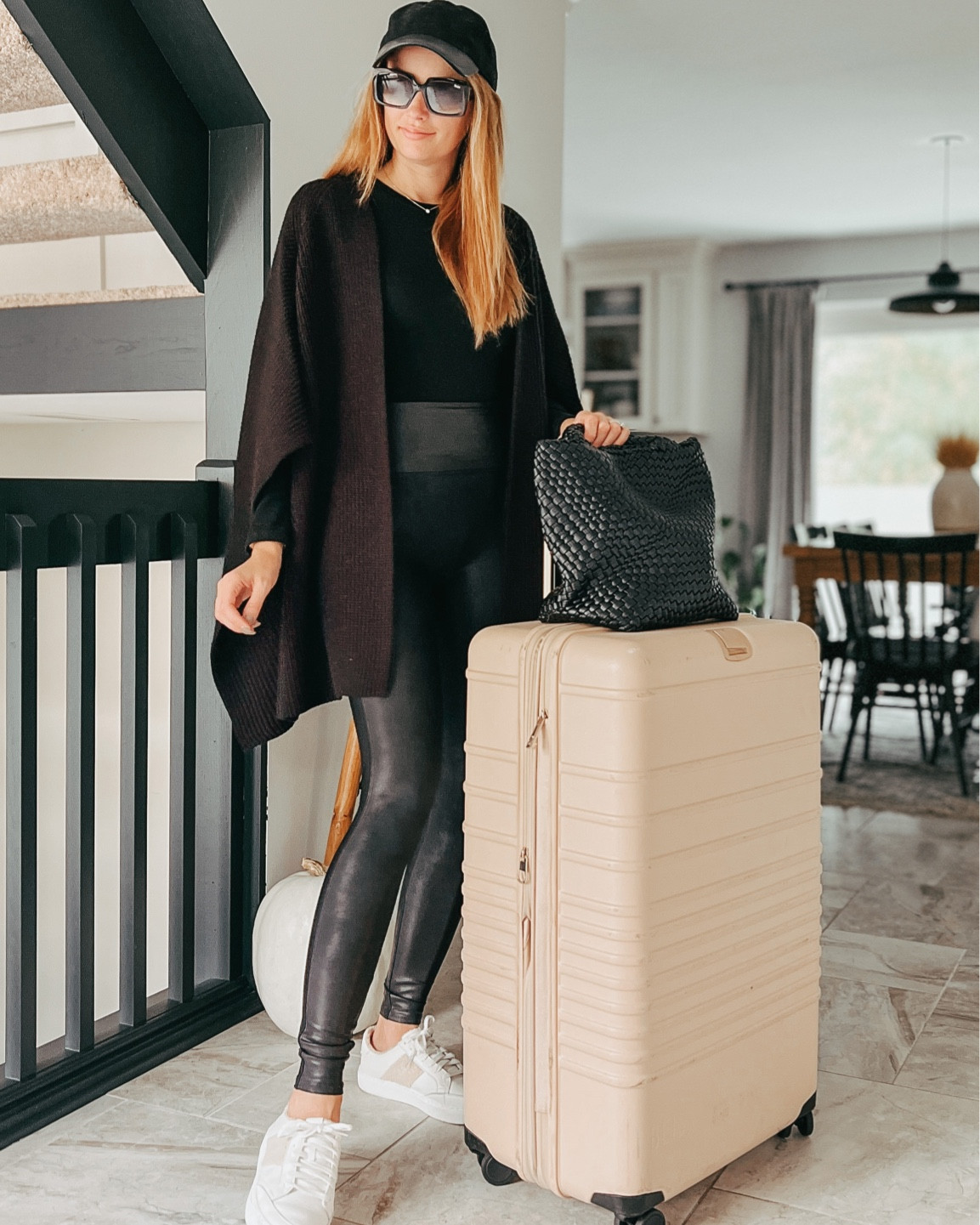 New travel look for fall winter 22
Allsaints ruana wrap shawl cape cardigan
Black leather spanx leggings
Beiss roller luggage suitcase
Black woven leather purse
Bodysuit
Shein

#LTKstyletip #LTKtravel #LTKSeasonal