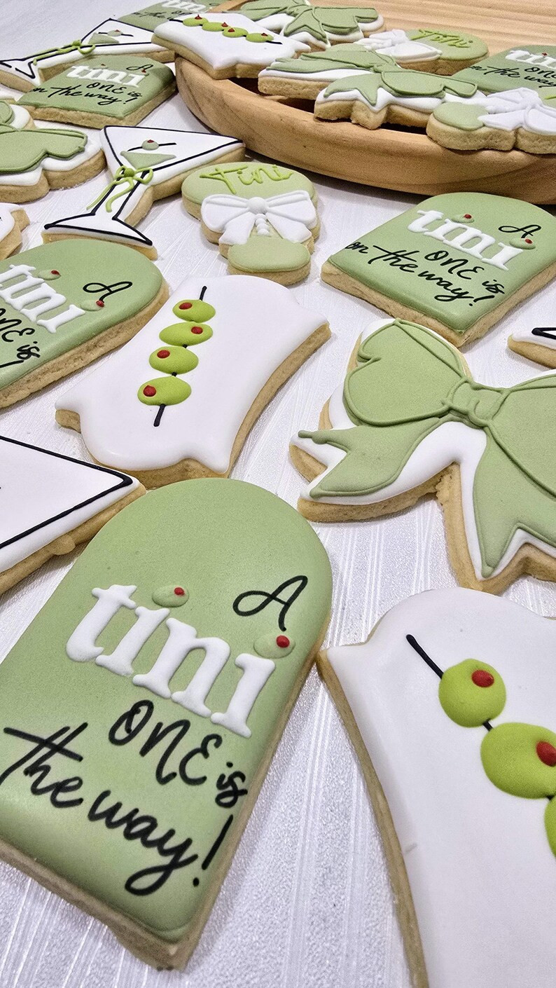 Tini One Birthday Cookies – Martini - Baby Shower- Decorated Sugar Cookies, Olive & Bow Themed ... | Etsy (US)