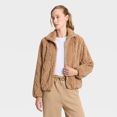 Women's Cable Knit Texture High Pile Fleece Jacket - All In Motion™ | Target