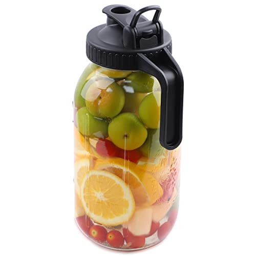 Mason Jar Pitcher 64 OZ Wide Mouth Jars With Pour Spout Lids Airtight Leak-proof 2 Quart Glass Pitcher With Handle For Iced Tea, Milk, Sun Tea, Lemonade,Iced Coffee | Amazon (US)