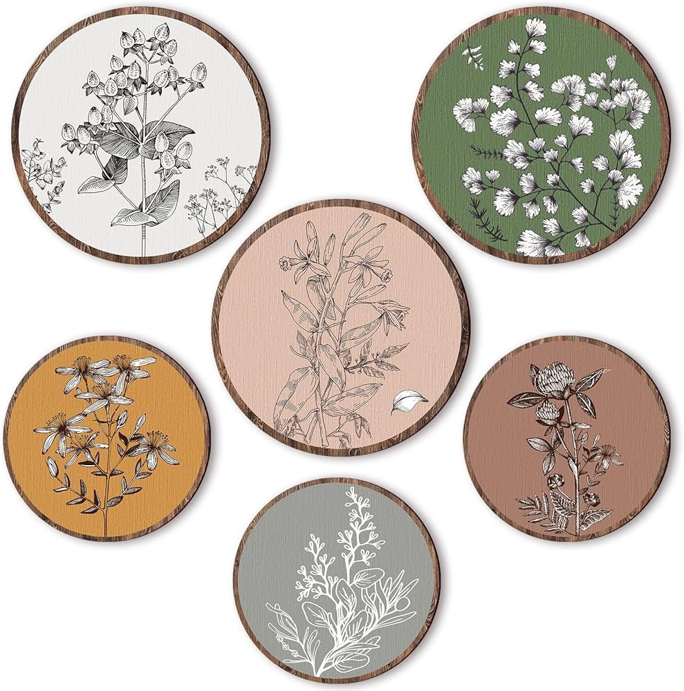 Barydat 6 Pieces Boho Plant Wall Art Print Set Boho Wooden Wall Print Neutral Vintage Wall Decor ... | Amazon (US)