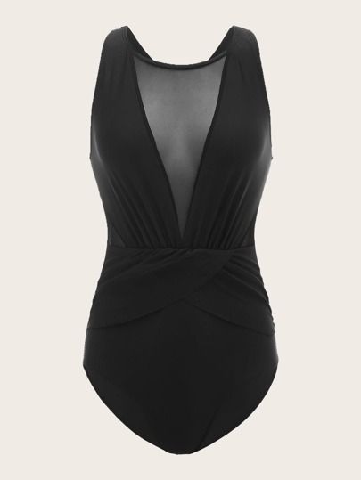 Contrast Mesh One Piece Swimsuit | SHEIN