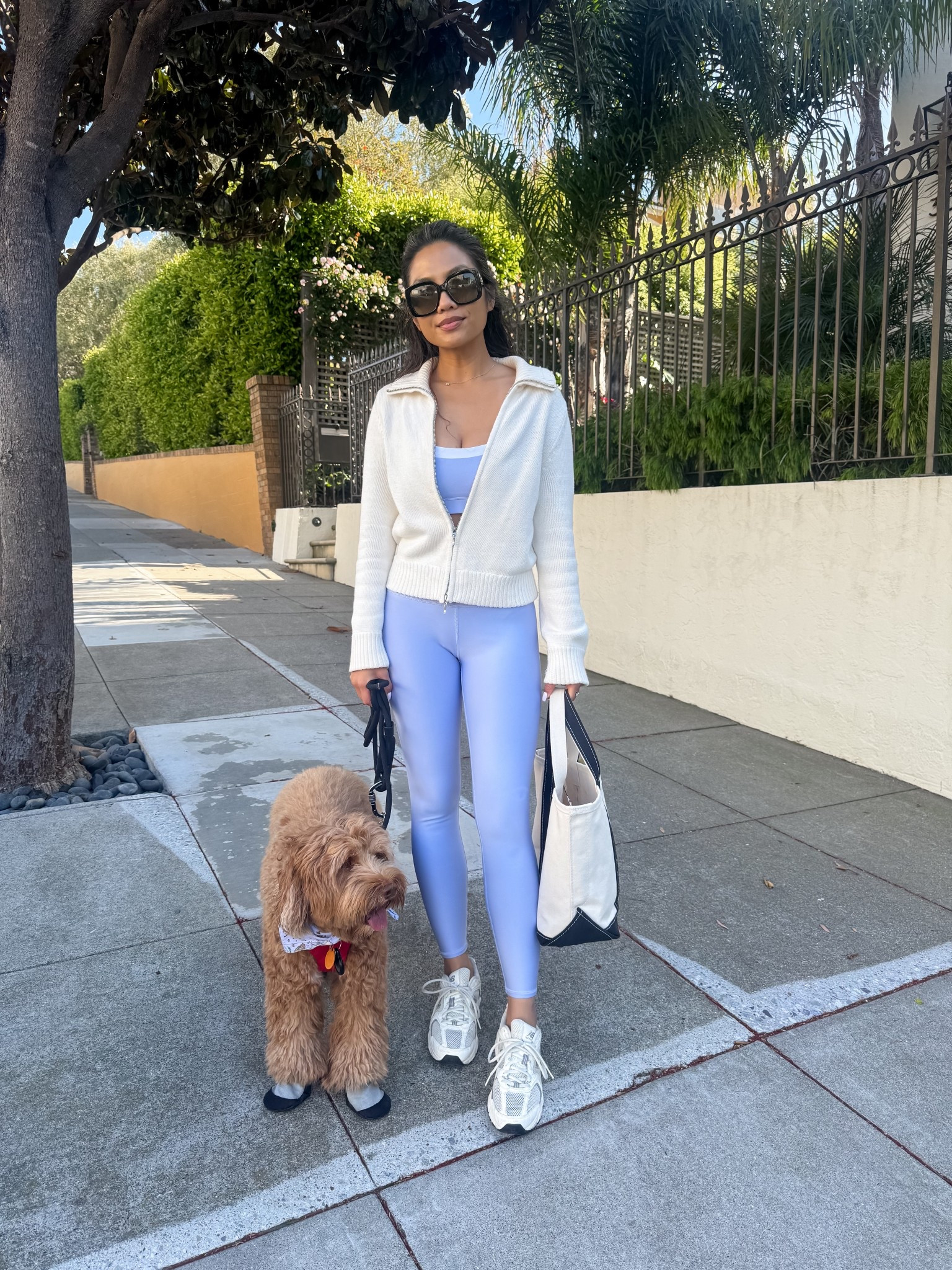 Walking outfit! Matching set is the new all blue color and I love 🤍🤍 perfect shade of light cool toned blue 

Sizing:
Zippered cardigan - tts, xs
Sports bra - tts, xs
Leggings - 7/8 length, I size up to S for my alo leggings for less compression
Sneakers - they do stretch a little with wear but I stick with my true size, very comfy! found my color “sea salt/arid stone” in stock!! 
Sunglasses on sale 

#LTKPetite #LTKootd #LTKActive