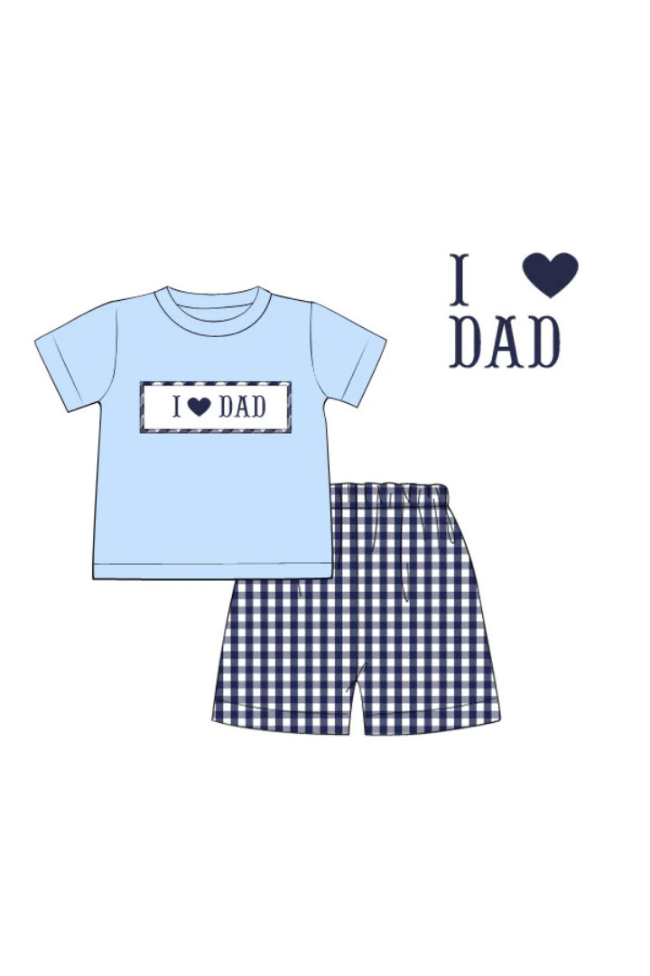 Pre-Order Smocked I Love Daddy Navy Gingham Short Set | The Smocked Flamingo