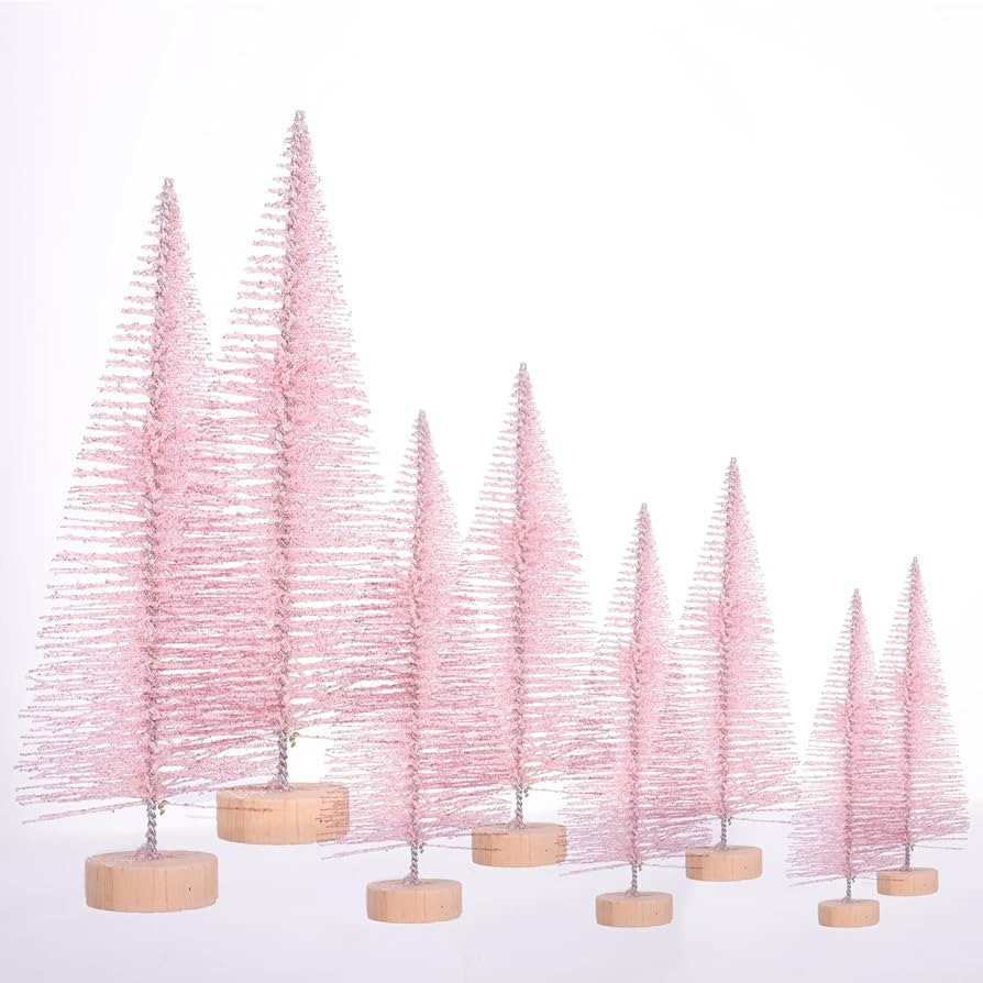 8 Pcs Artificial Mini Christmas Trees, Miniature Pine Trees Sisal Trees with Wood Base Tabletop C... | Amazon (US)
