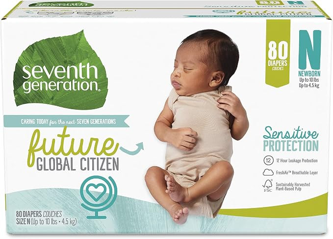 Seventh Generation Baby Diapers, Sensitive Protection, Size Newborn, 80 Count | Amazon (US)