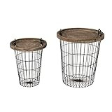 Kate and Laurel Tenby Nesting Metal and Wood Tray Basket End Tables, Black with Rustic Brown Tops | Amazon (US)
