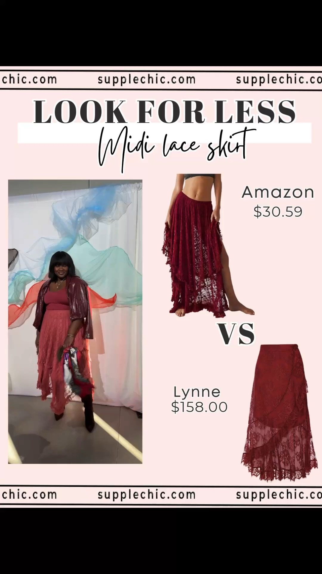 Loving a designer-inspired look without the designer price tag! Found a burgundy lace skirt for just $30.59 on Amazon, giving a similar romantic feel for a fraction of the price. Burgundy Outfit Ideas, Burgundy Lace Skirt, Lace Maxi Skirt, Fall Outfit Ideas, Fall Fashion Finds, Amazon Fashion Finds, Amazon Fashion Under $50, Affordable Fall Fashion, Look For Less

#LTKootd #LTKSeasonal #LTKMidsize