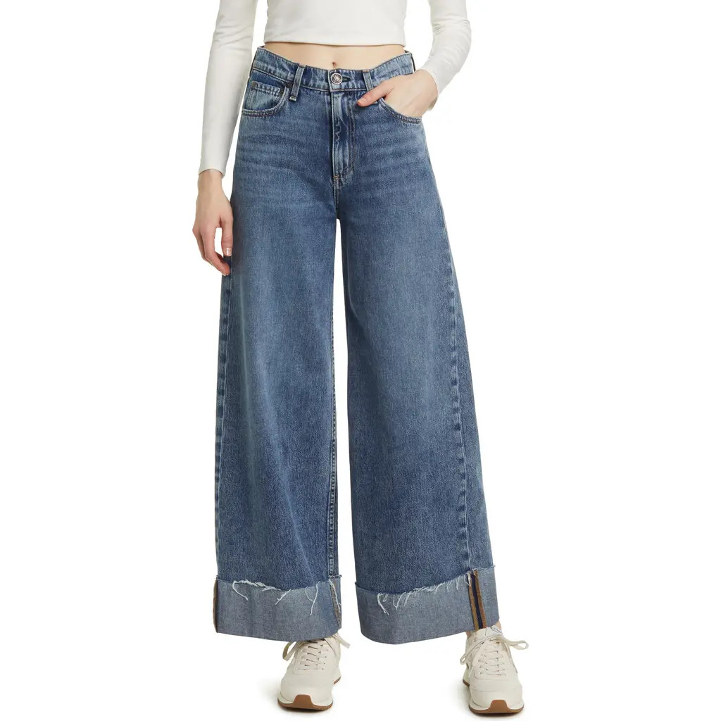rag & bone Sofie Cuffed High Waist Wide Leg Jeans in Pebbles at Nordstrom Rack, Size 32 | Nordstrom Rack
