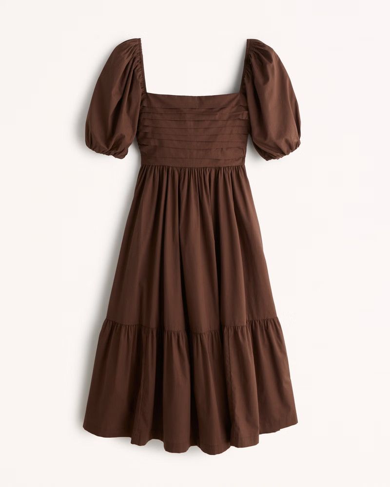 Women's Ruched Puff Sleeve Poplin Midi Dress  | Abercrombie.com | Abercrombie & Fitch (US)