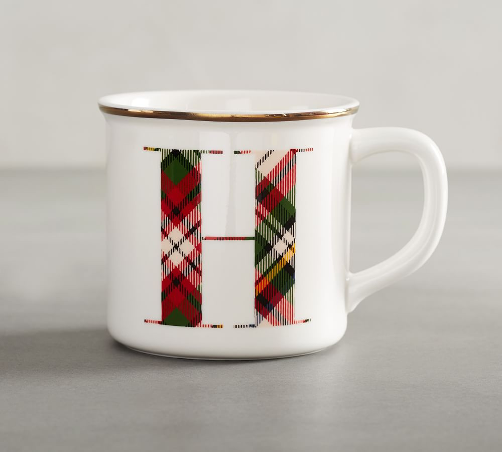 Plaid Alphabet Stoneware Mug | Pottery Barn (US)