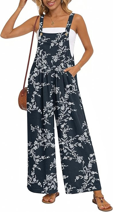 Anyally Womens Casual Jumpsuits Loose Wide Leg Overalls Summer Sleeveless Adjustable Strap Romper... | Amazon (US)