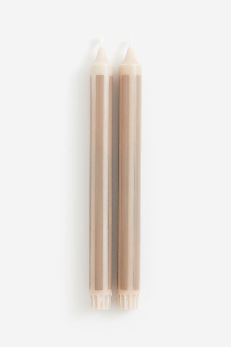 2-pack Striped Candles - Beige/striped - Home All | H&M US | H&M (US + CA)