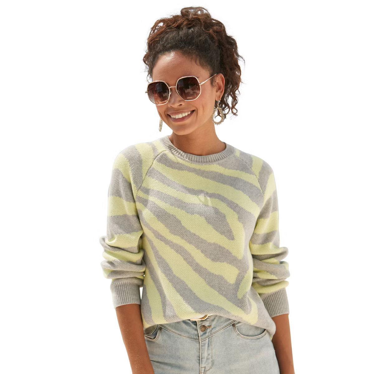 Women's Zebra Print Sweater - LASCANA - Grey Lime Zebra 4/6 | Target