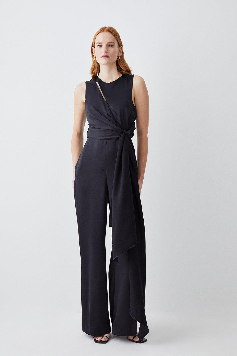 Soft Tie Knotted Wide Leg Jumpsuit | Karen Millen US