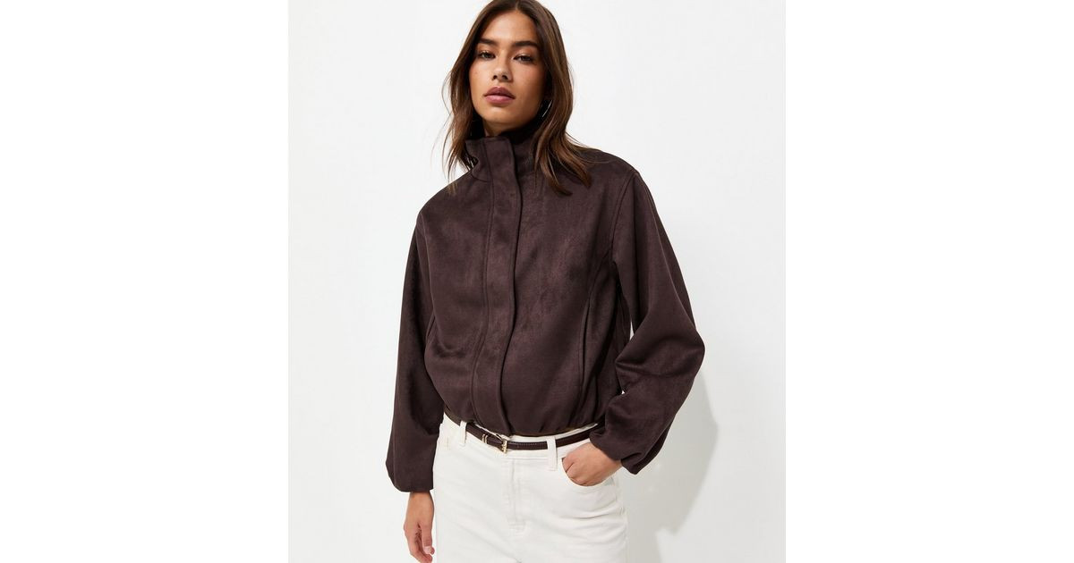 Women's Dark Brown Faux Suede Bubble Hem Jacket New Look | New Look (UK)