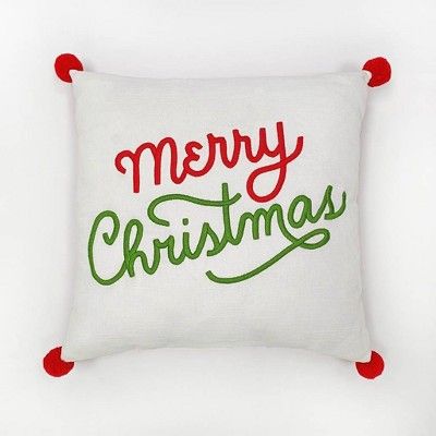 &#39;Merry Christmas&#39; Print Square Throw Pillow Ivory/Red - Wondershop&#8482; | Target