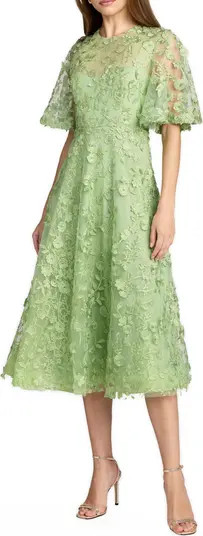 Floral Embroidered Mesh Midi Dress with Sleeves | Nordstrom
