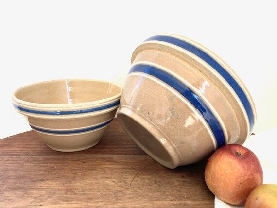 Antique Bowls - Stoneware Bowls - Earthenware antique bowl - Yellow Ware Bowls -  blue and white ... | Etsy (US)