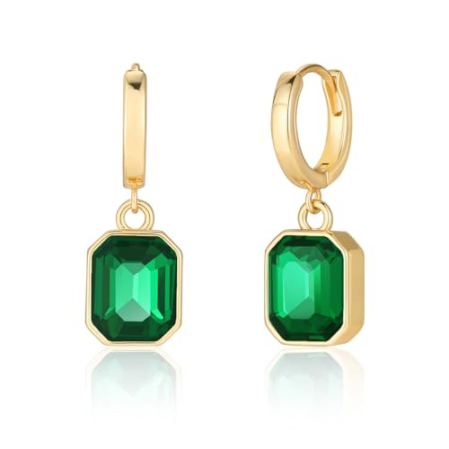Birthstone Crystal Dangle Drop Earrings, 18K Gold Plated Huggie Hoop Hypoallergenic Earring Jewel... | Amazon (US)
