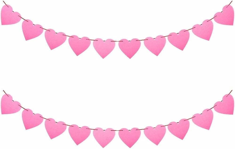 2 Pack Pink Heart Garland Felt Heart Banner Hanging Heart Garland for Romantic Wedding Valentines... | Amazon (US)